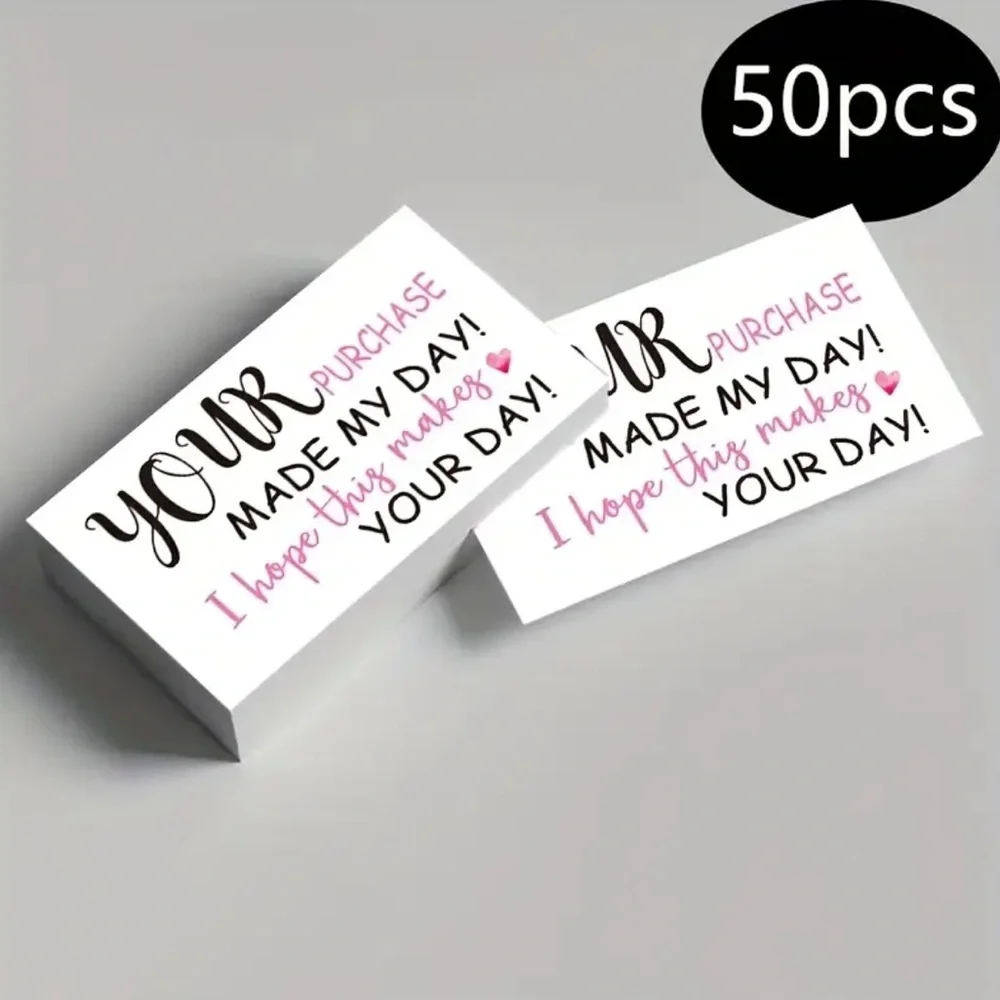 Thank You Cards with Pink and Black Text, NEW, 50pcs.